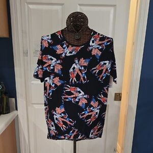 LuLaRoe Men's Short Sleeve Tee - Black with Red, White, and Blue Pattern